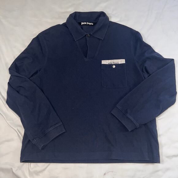 Palm Angels Polo Shirt Size SEE MEASUREMENTS Navy Blue Sartorial Tape Long Sleev - Picture 2 of 14